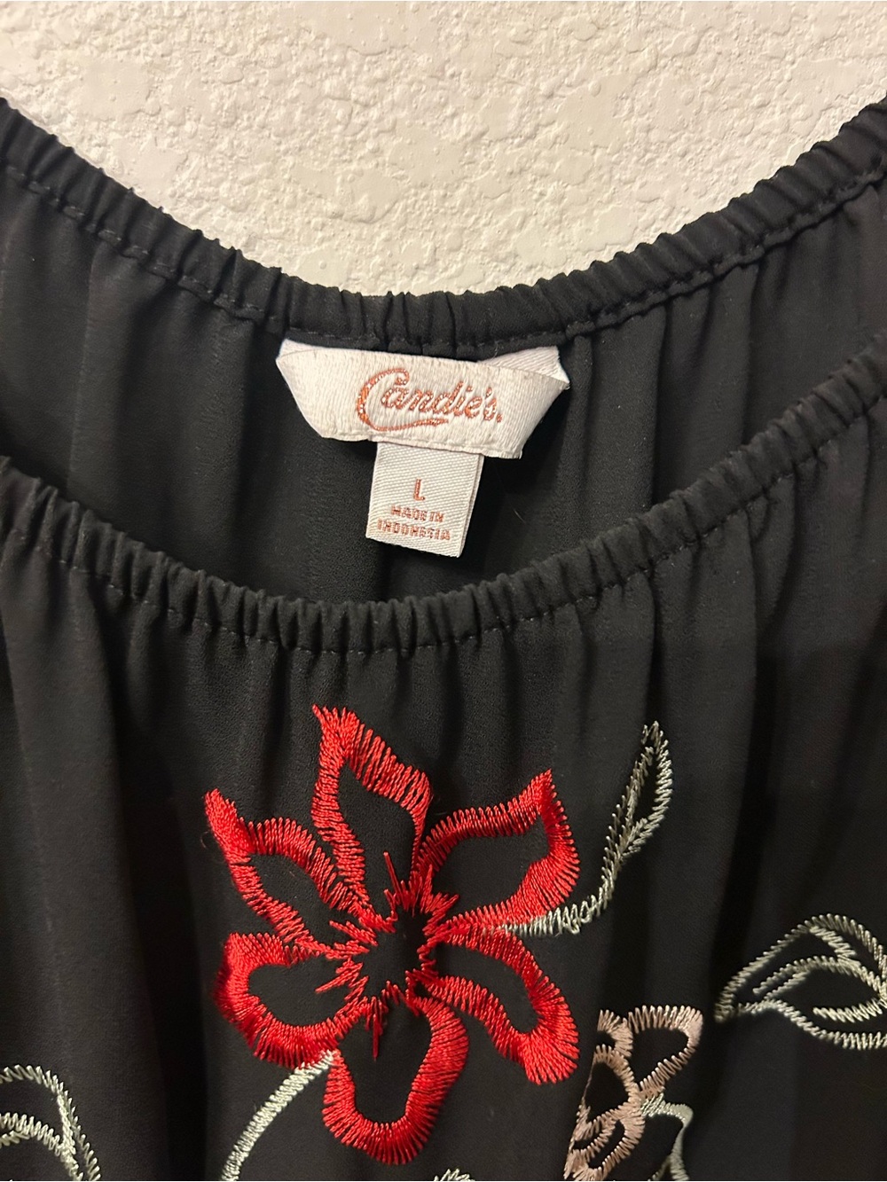 Candies Black Peplum Sheer Blouse with Floral Embroidery - Large - Picture 3 of 3
